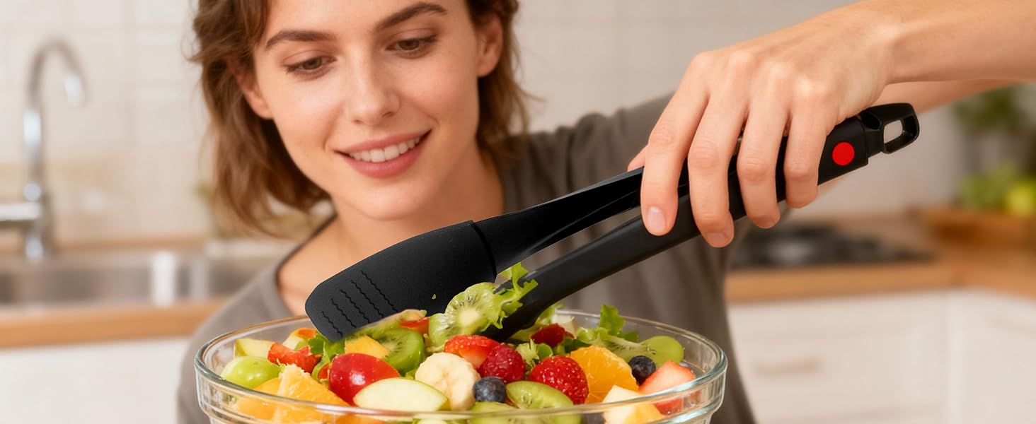 Professional Stainless Steel Kitchen Tongs, Food-Grade Silicone Anti-Slip Design with Comfortable Grip, Multi-Purpose for Salad Serving, BBQ and Cooking- 12'' Black