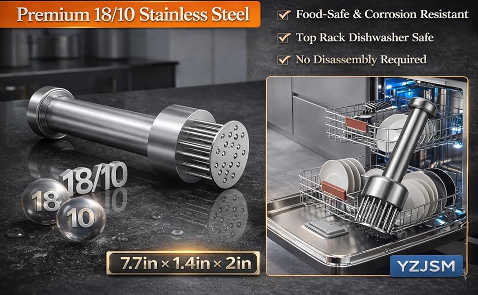 304 Stainless Steel Meat Tenderizer Tool, 21-Needle Meat Tenderizer for Steak, Beef, Chicken & Pork, Easy-Grip Manual Meat Tenderizer for Faster Marinade Absorption, Cleaning Brush Included