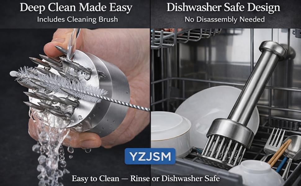 304 Stainless Steel Meat Tenderizer Tool, 21-Needle Meat Tenderizer for Steak, Beef, Chicken & Pork, Easy-Grip Manual Meat Tenderizer for Faster Marinade Absorption, Cleaning Brush Included