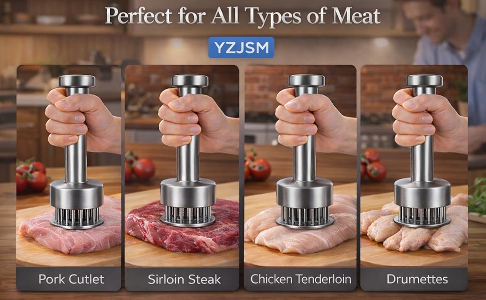 304 Stainless Steel Meat Tenderizer Tool, 21-Needle Meat Tenderizer for Steak, Beef, Chicken & Pork, Easy-Grip Manual Meat Tenderizer for Faster Marinade Absorption, Cleaning Brush Included