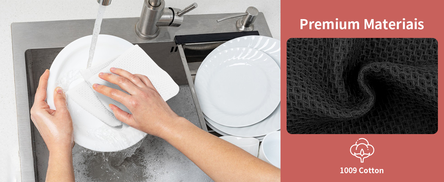 100% Cotton Waffle Weave Kitchen Dish Cloths, 6-Pack 12x12 Inch Dark Grey Ultra Soft Absorbent Quick Drying Dish Towels for Drying Dishes & Cleaning, 6 Colors