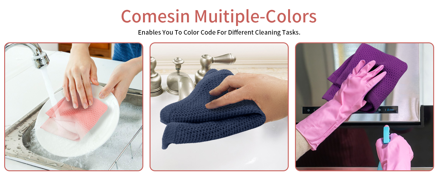 100% Cotton Waffle Weave Kitchen Dish Cloths, 6-Pack 12x12 Inch Dark Grey Ultra Soft Absorbent Quick Drying Dish Towels for Drying Dishes & Cleaning, 6 Colors