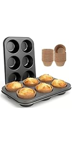2 Pack Muffin Pan Set,12 Cup Nonstick Carbon Steel Cupcake Pan with 100 Liners,Standard Muffin Tin for Cupcakes and Baking Supplies