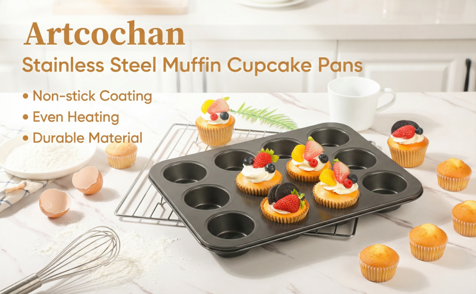 2 Pack Muffin Pan Set,12 Cup Nonstick Carbon Steel Cupcake Pan with 100 Liners,Standard Muffin Tin for Cupcakes and Baking Supplies