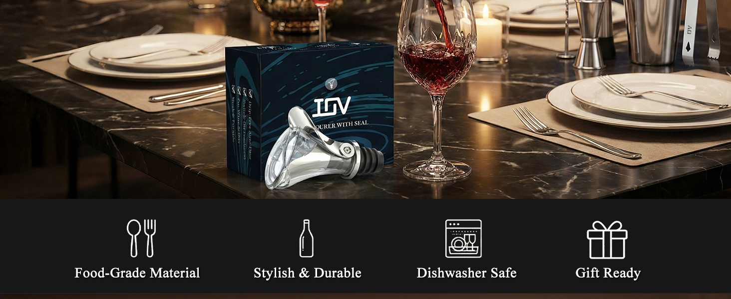IOV Wine Bottle Pourer, Upgraded Sealing Wine Stopper with Dust Caps, Auto Flip Pourer Spout for Liquor, Olive Oil, Vinegar and Syrup, No-Drip Wine Accessories Gift for Wine Lovers