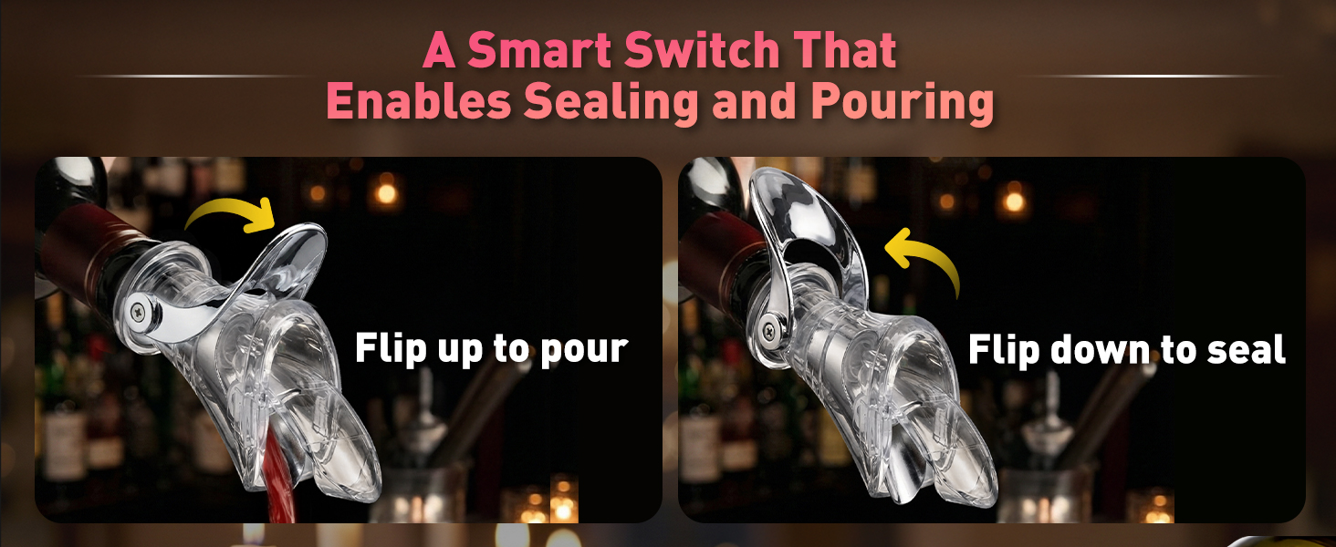 IOV Wine Bottle Pourer, Upgraded Sealing Wine Stopper with Dust Caps, Auto Flip Pourer Spout for Liquor, Olive Oil, Vinegar and Syrup, No-Drip Wine Accessories Gift for Wine Lovers