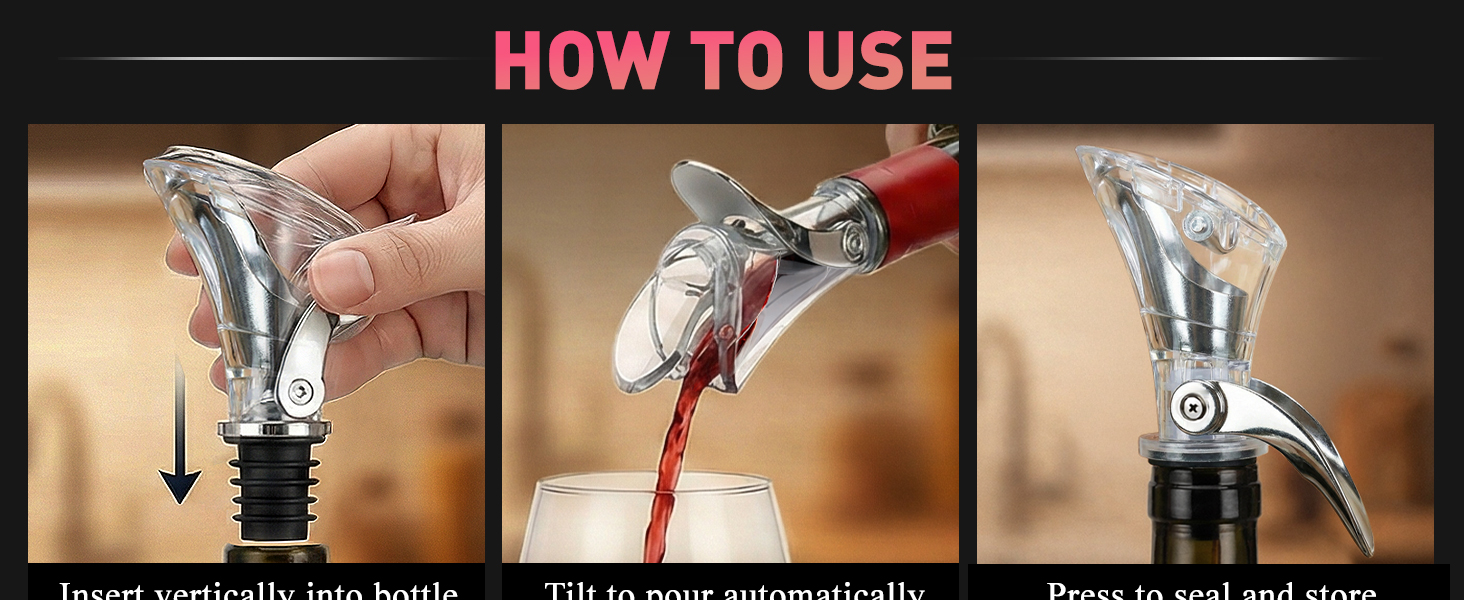 IOV Wine Bottle Pourer, Upgraded Sealing Wine Stopper with Dust Caps, Auto Flip Pourer Spout for Liquor, Olive Oil, Vinegar and Syrup, No-Drip Wine Accessories Gift for Wine Lovers