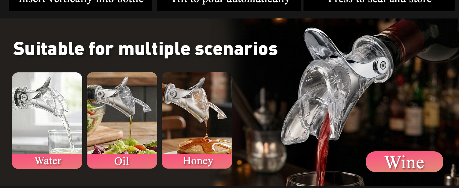 IOV Wine Bottle Pourer, Upgraded Sealing Wine Stopper with Dust Caps, Auto Flip Pourer Spout for Liquor, Olive Oil, Vinegar and Syrup, No-Drip Wine Accessories Gift for Wine Lovers