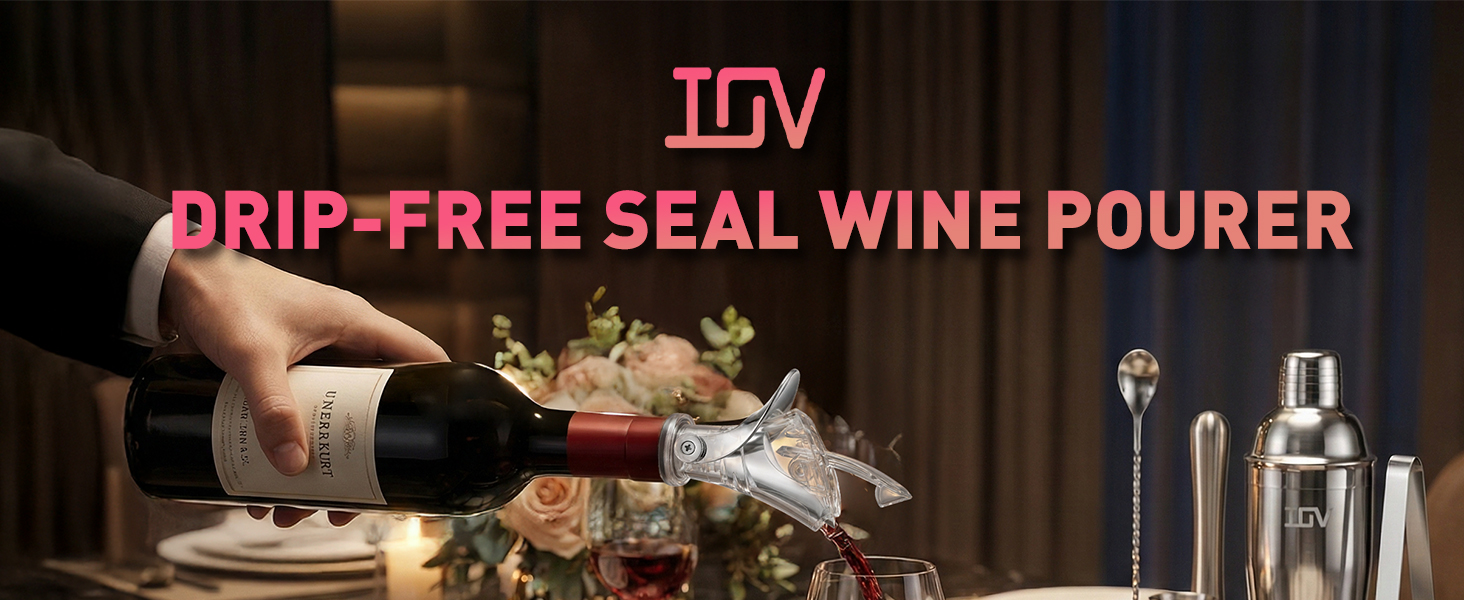 IOV Wine Bottle Pourer, Upgraded Sealing Wine Stopper with Dust Caps, Auto Flip Pourer Spout for Liquor, Olive Oil, Vinegar and Syrup, No-Drip Wine Accessories Gift for Wine Lovers