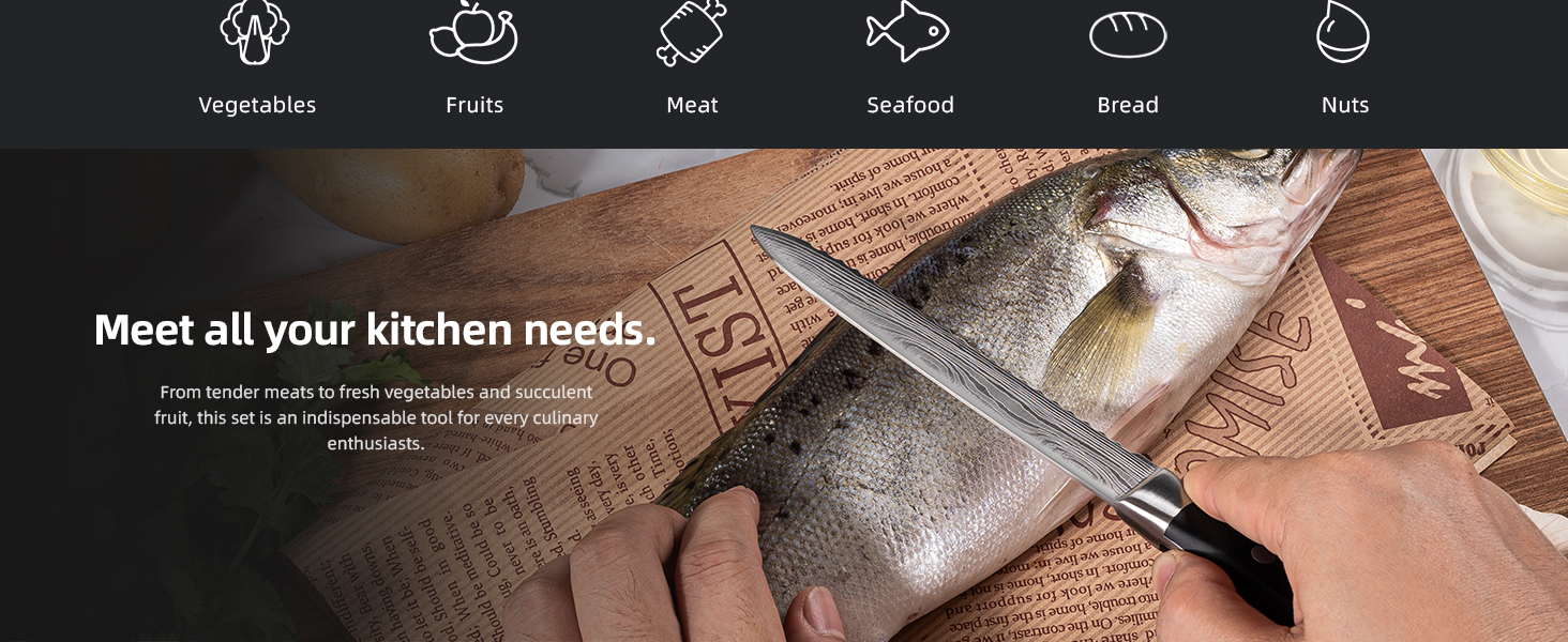 Knife Set, Emojoy 18-Piece Knife Sets for Kitchen with Block, Stainless Steel Kitchen Knives with Built-in Sharpener, Shears and Carving Fork, Black