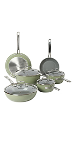 Sur La Table Kitchen Essential Chef's Toolkit Sillicone Skimmer With Beechwood Handle - Juniper Green