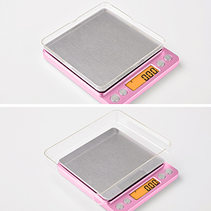 0.01g High Precision Kitchen Food Scale, Diyife 500g Portable Digital Scale with LCD Display, Tare, Multifunctional Gram Scale Weight for Cooking, Baking, Jewelry, 2 Tray, Batteries Included, Pink