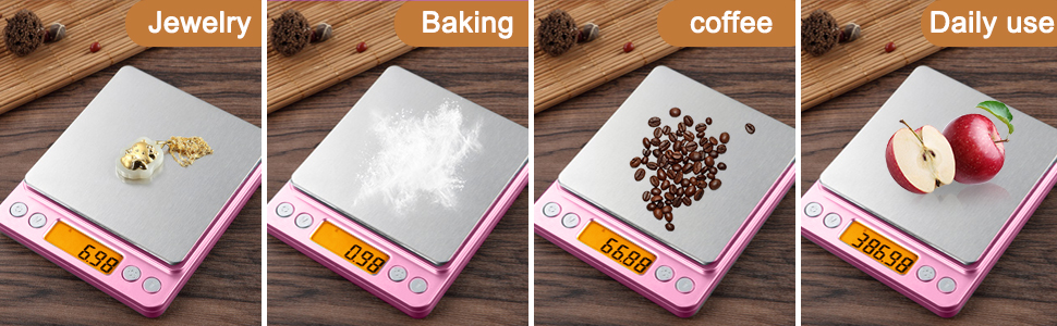 0.01g High Precision Kitchen Food Scale, Diyife 500g Portable Digital Scale with LCD Display, Tare, Multifunctional Gram Scale Weight for Cooking, Baking, Jewelry, 2 Tray, Batteries Included, Pink