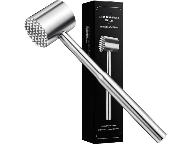 Stainless-Steel Meat Tenderizer Mallet - Meat Tenderizer Tool for Pounder Chicken, Beef, Steak, Pork, Dual-Sided with Ergonomic Handle, Dishwasher Safe
