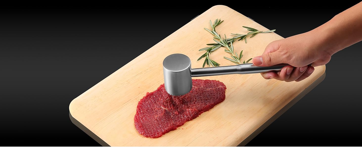 Stainless-Steel Meat Tenderizer Mallet - Meat Tenderizer Tool for Pounder Chicken, Beef, Steak, Pork, Dual-Sided with Ergonomic Handle, Dishwasher Safe