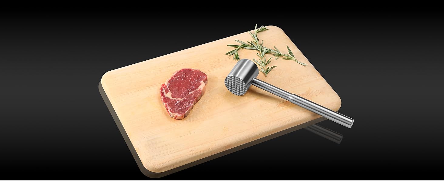 Stainless-Steel Meat Tenderizer Mallet - Meat Tenderizer Tool for Pounder Chicken, Beef, Steak, Pork, Dual-Sided with Ergonomic Handle, Dishwasher Safe