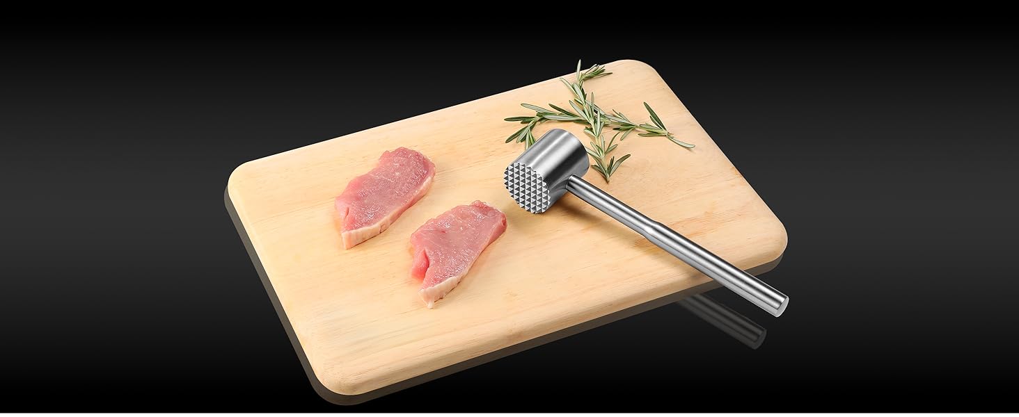 Stainless-Steel Meat Tenderizer Mallet - Meat Tenderizer Tool for Pounder Chicken, Beef, Steak, Pork, Dual-Sided with Ergonomic Handle, Dishwasher Safe