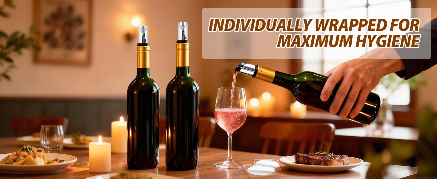 30Pcs Individually Wrapped Wine Pourer Discs, 3 Inch Disposable Anti-Drip Silver Pour Spouts for Liquor Bottles, Single-Use Design Prevents Flavor Mixing