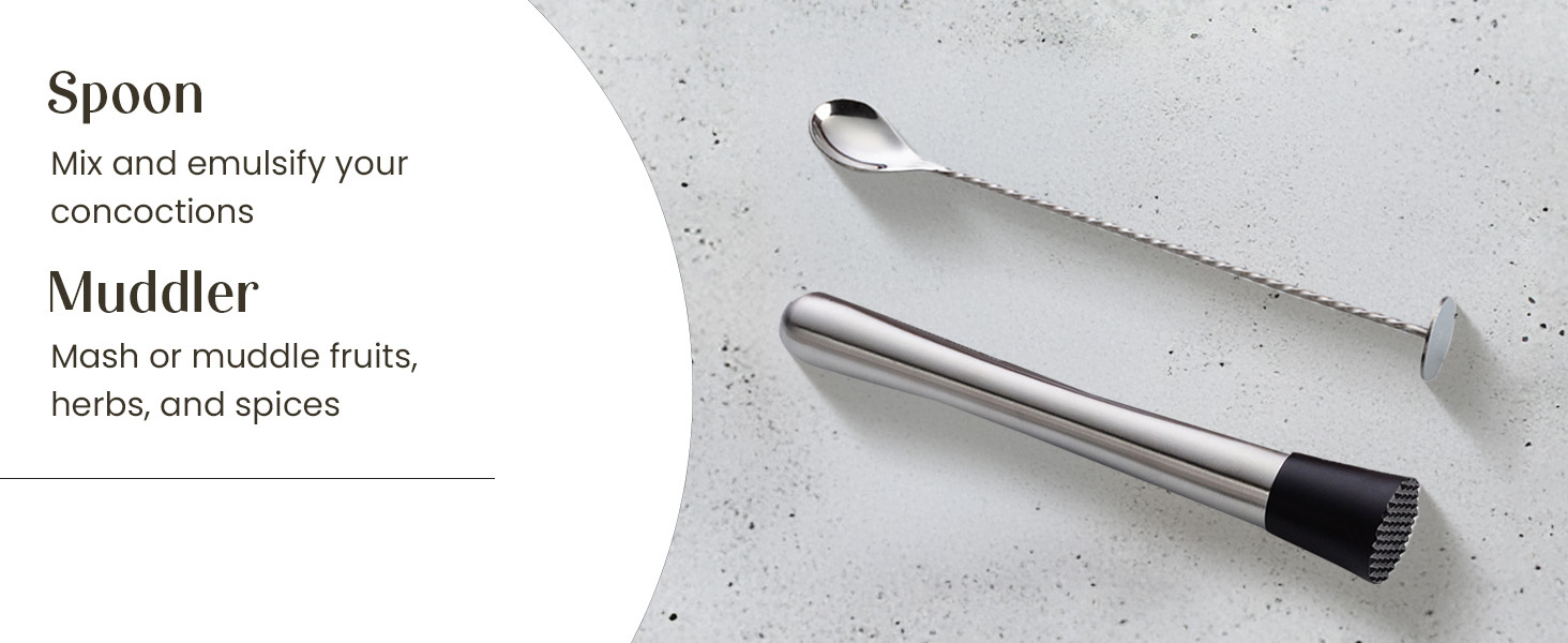 Mixology & Craft Cocktail Shaker Set with Bamboo Stand - Professional 18oz 10-Piece Bartender Kit - Complete Bar Set & Cocktail Mixer Kit for Home (Silver)