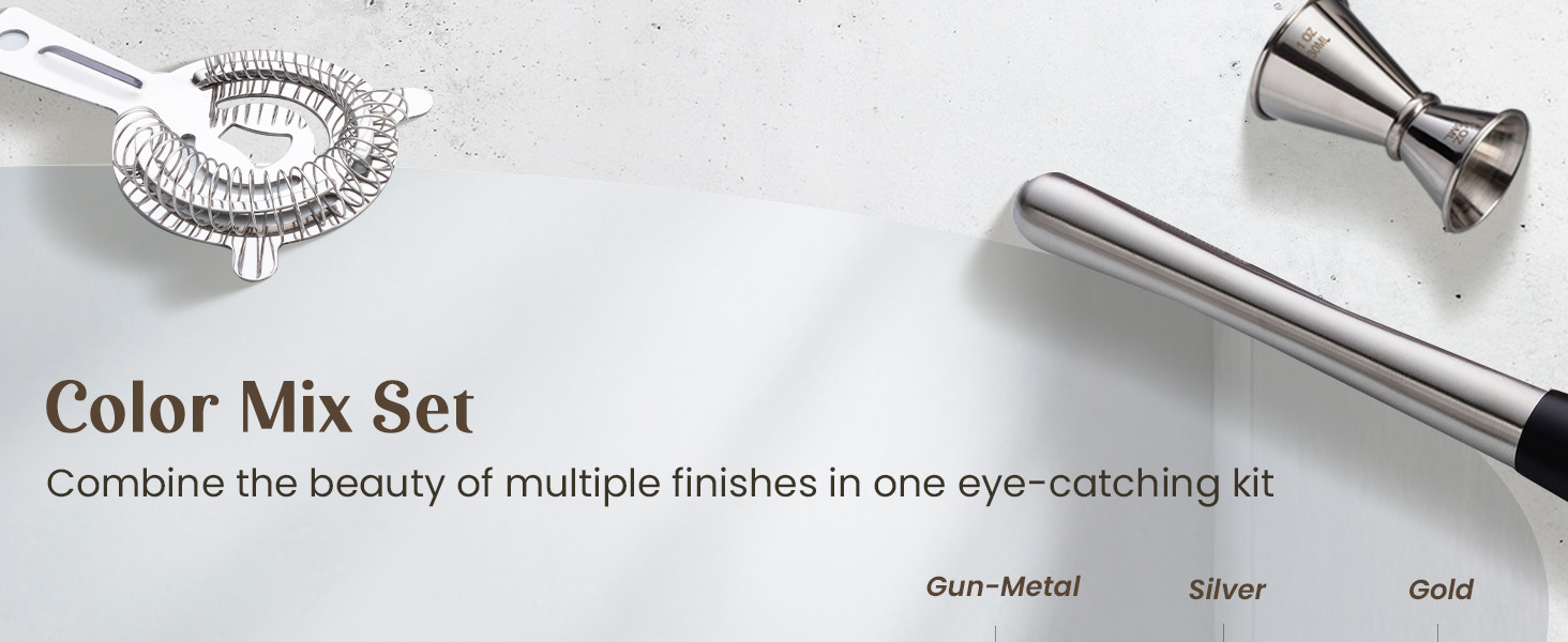 Mixology & Craft Cocktail Shaker Set with Dark Bamboo Stand - Professional 18oz 10-Piece Bartender Kit - Complete Bar Set & Cocktail Mixer Kit for Home (Silver)