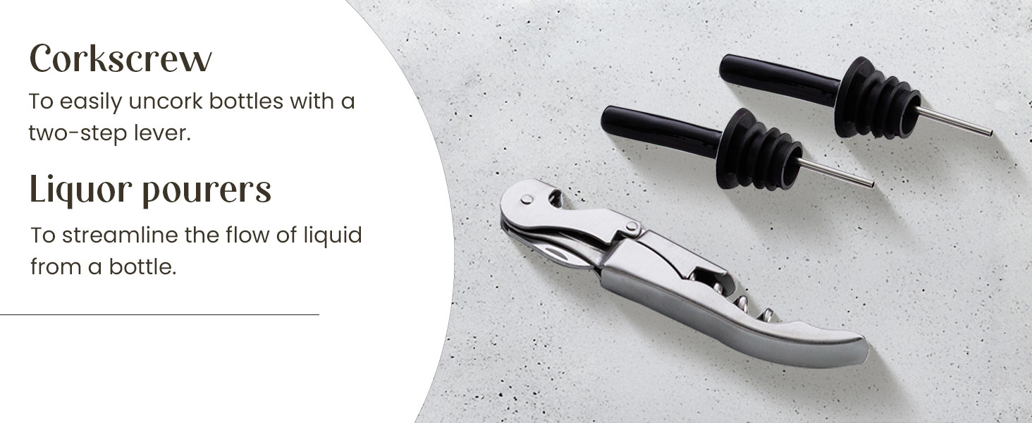 Mixology & Craft Cocktail Shaker Set with Dark Bamboo Stand - Professional 18oz 10-Piece Bartender Kit - Complete Bar Set & Cocktail Mixer Kit for Home (Silver)