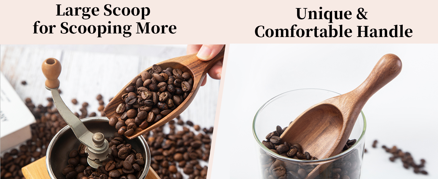 Wooden Coffee Scoops for Canisters - 2 PCS Large Measuring Spoons for Ground Coffee, Flour, Bath Salt, Laundry Detergent Acacia Wood Scoops for Jars Multi-Purpose Kitchen and Bath