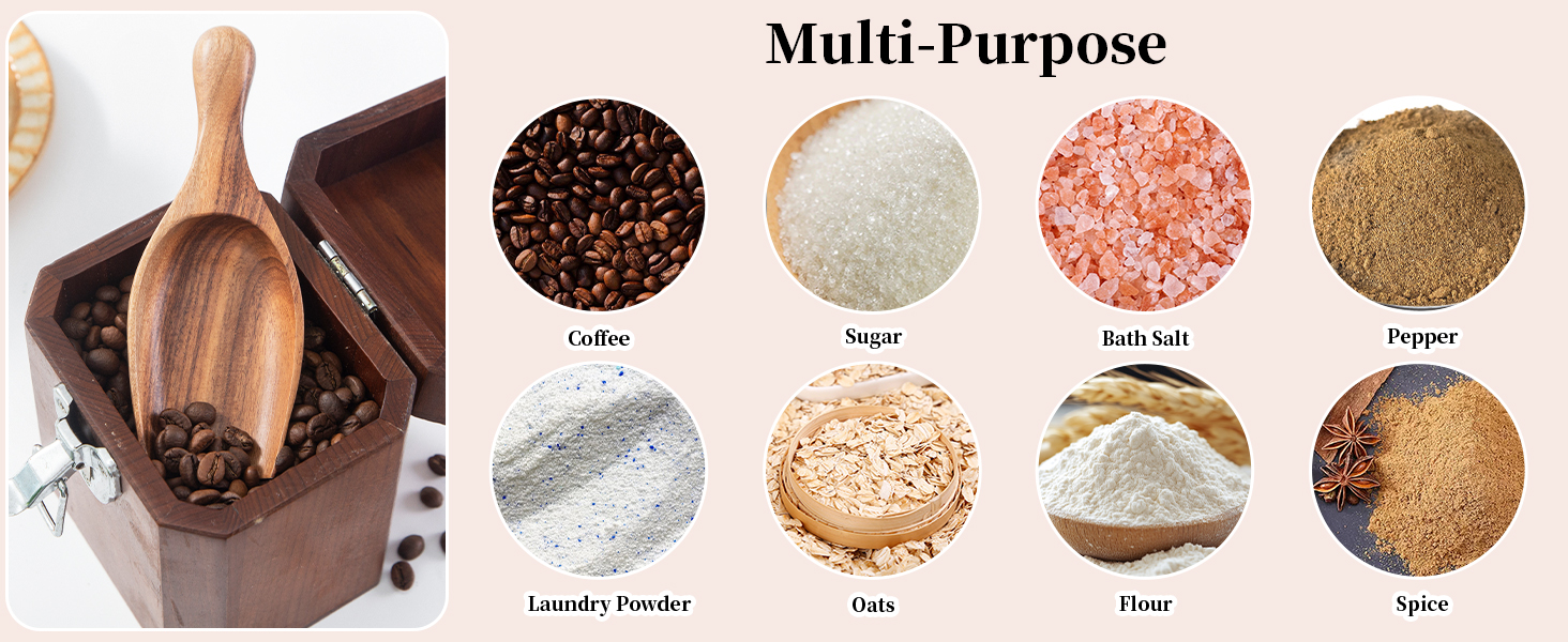 Wooden Coffee Scoops for Canisters - 2 PCS Large Measuring Spoons for Ground Coffee, Flour, Bath Salt, Laundry Detergent Acacia Wood Scoops for Jars Multi-Purpose Kitchen and Bath