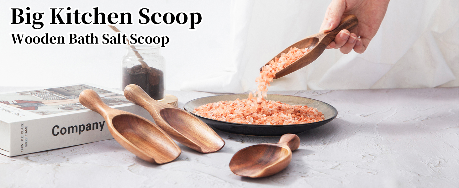 Wooden Coffee Scoops for Canisters - 2 PCS Large Measuring Spoons for Ground Coffee, Flour, Bath Salt, Laundry Detergent Acacia Wood Scoops for Jars Multi-Purpose Kitchen and Bath