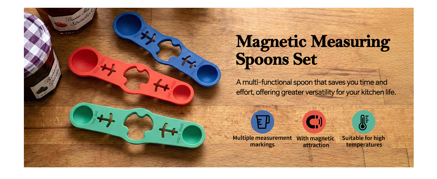 Silicone Magnetic Measuring Spoons, 2 Pack Coffee Measuring Spoons(4-size) - Equipped with strong N50 magnets – securely attach to any metal surface, Suitable for dry and liquid ingredients(RED)