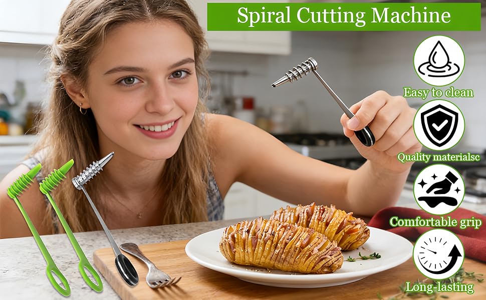 3PCS Spiral Cutter,Piranha Spiral Cutter,Potato Cutters Peelers,Stainless Steel&Plastic Flower Curler,Manual Spiral Slicer for Boiled Eggs,Tomato,Zucchini,Vegetables,Cucumbers and Carrots,Kitchen Tool