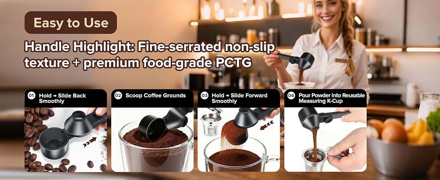 Coffee Scoop 2Tbsp & 51mm Espresso Tamper - BPA-Free PCTG Scoop Funnel, Fits K-Cups, Precise Measuring for Coffee/Protein/Powder/Hot Cocoa & Formula Dispensers (Black 1Pack)