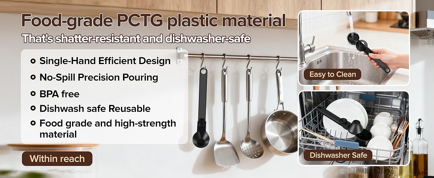 Coffee Scoop 2Tbsp & 51mm Espresso Tamper - BPA-Free PCTG Scoop Funnel, Fits K-Cups, Precise Measuring for Coffee/Protein/Powder/Hot Cocoa & Formula Dispensers (Black 1Pack)