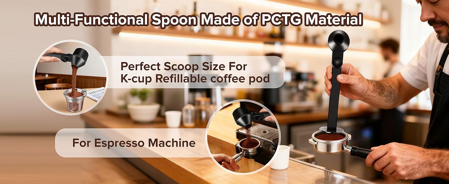 Coffee Scoop 2Tbsp & 51mm Espresso Tamper - BPA-Free PCTG Scoop Funnel, Fits K-Cups, Precise Measuring for Coffee/Protein/Powder/Hot Cocoa & Formula Dispensers (Black 1Pack)