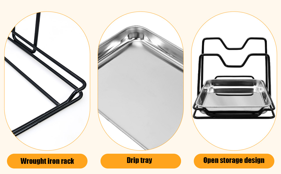 Pot Lid Holder While Cooking with 304 Stainless Steel Drip Tray, Lid and Spoon Rest, Multifunctional Countertop Organizer for Kitchen Spoon and Spatula While Cooking