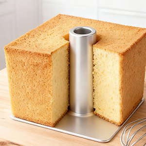 Roicaholy Square Angel Food Cake Pan with Removable Bottom, 9.5 Inch Aluminum Alloy Tube Pan with Cooling Feet, 24-Cup Capacity for Chiffon and Sponge Cakes