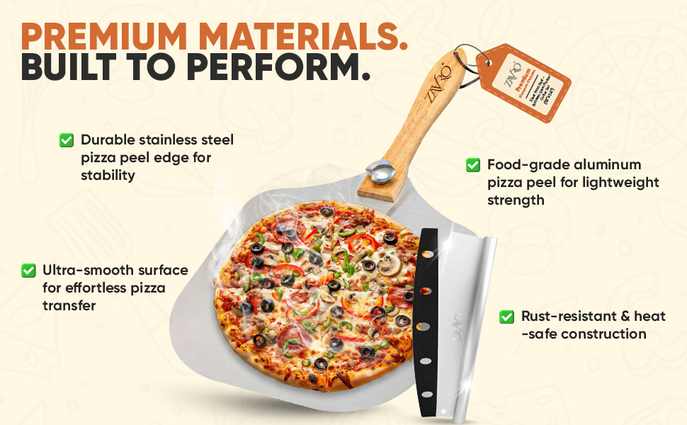 Aluminum Pizza Peel & Stainless Steel Rocker Cutter Set – 12×14 Inch Pizza Paddle with Foldable Wooden Handle, Storage Bag Included, Lightweight Pizza Spatula for Home & Outdoor Pizza Ovens