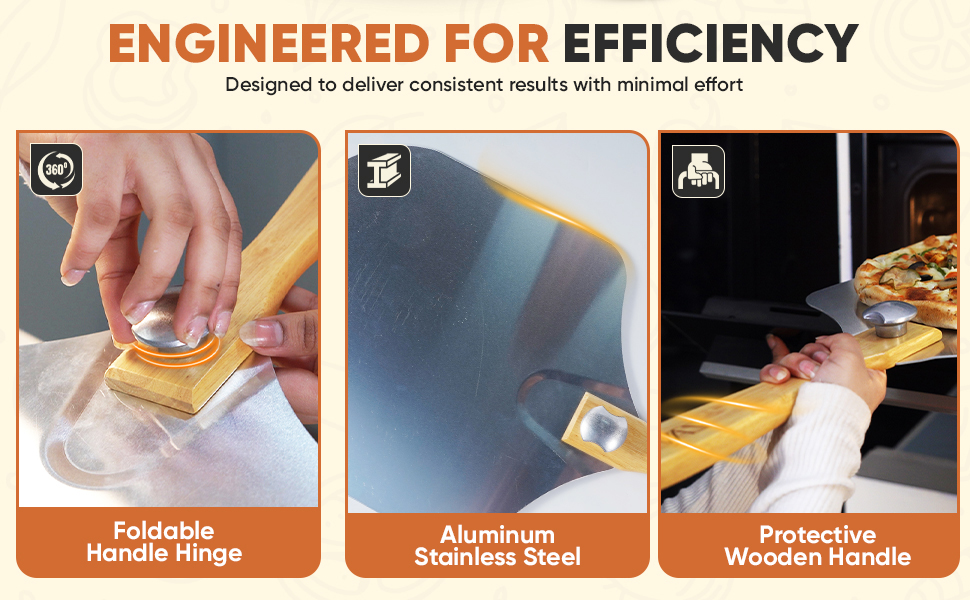 Aluminum Pizza Peel & Stainless Steel Rocker Cutter Set – 12×14 Inch Pizza Paddle with Foldable Wooden Handle, Storage Bag Included, Lightweight Pizza Spatula for Home & Outdoor Pizza Ovens