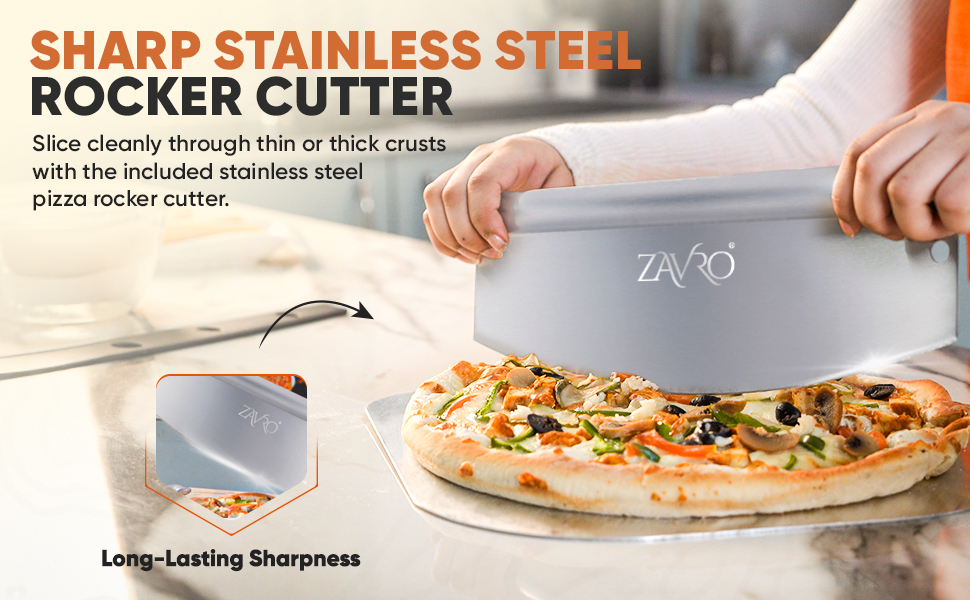 Aluminum Pizza Peel & Stainless Steel Rocker Cutter Set – 12×14 Inch Pizza Paddle with Foldable Wooden Handle, Storage Bag Included, Lightweight Pizza Spatula for Home & Outdoor Pizza Ovens