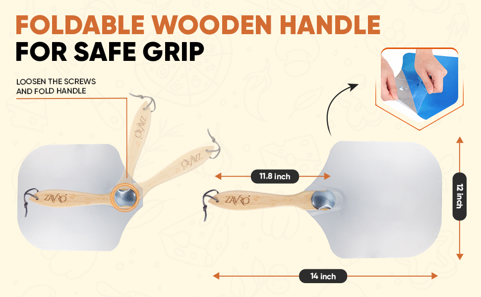 Aluminum Pizza Peel & Stainless Steel Rocker Cutter Set – 12×14 Inch Pizza Paddle with Foldable Wooden Handle, Storage Bag Included, Lightweight Pizza Spatula for Home & Outdoor Pizza Ovens