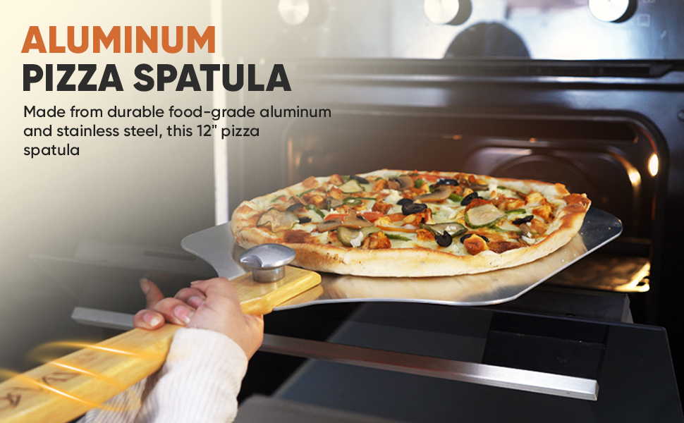 Aluminum Pizza Peel & Stainless Steel Rocker Cutter Set – 12×14 Inch Pizza Paddle with Foldable Wooden Handle, Storage Bag Included, Lightweight Pizza Spatula for Home & Outdoor Pizza Ovens