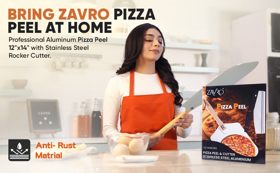 Aluminum Pizza Peel & Stainless Steel Rocker Cutter Set – 12×14 Inch Pizza Paddle with Foldable Wooden Handle, Storage Bag Included, Lightweight Pizza Spatula for Home & Outdoor Pizza Ovens