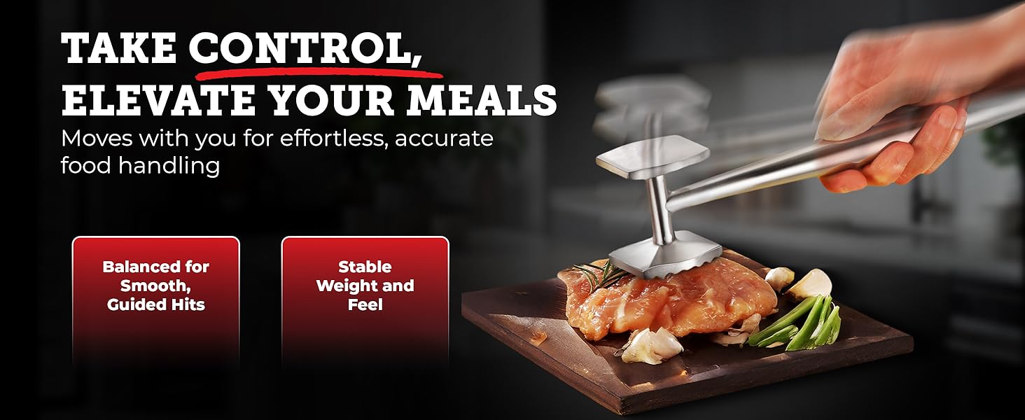 Lightyear Meat Hammer 304 Stainless Steel Meat Tenderizer Tool, Kitchen Mallet for Cooking, Ice Cracking, Shellfish Prep, Crush Spices and Nuts with Ease - All Metal Food Hammer for Daily Use