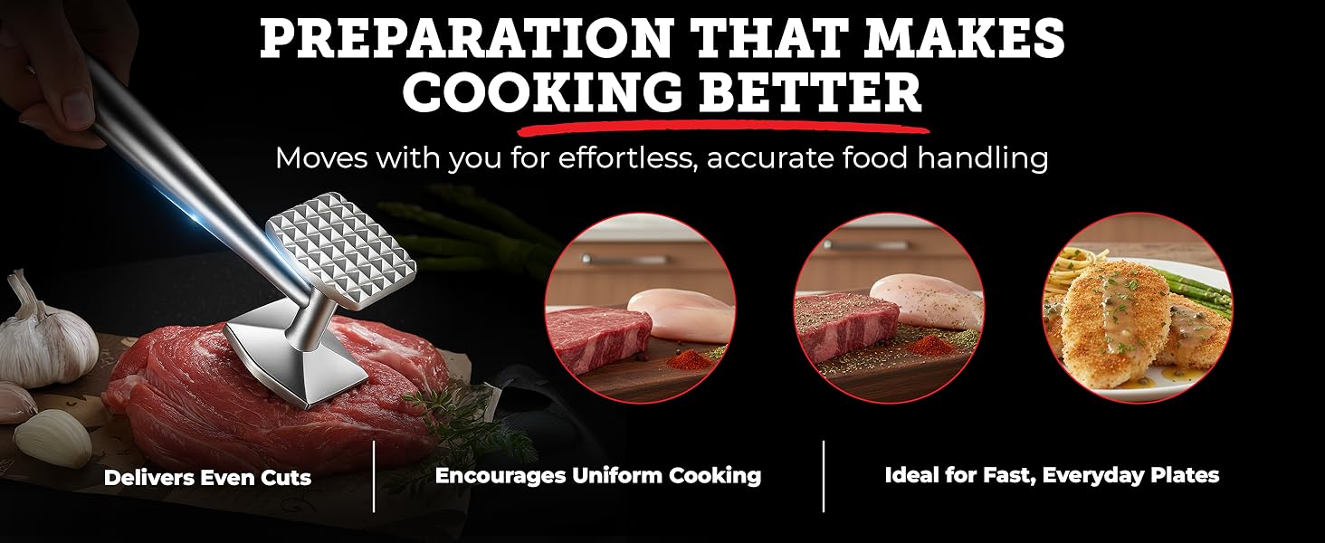 Lightyear Meat Hammer 304 Stainless Steel Meat Tenderizer Tool, Kitchen Mallet for Cooking, Ice Cracking, Shellfish Prep, Crush Spices and Nuts with Ease - All Metal Food Hammer for Daily Use