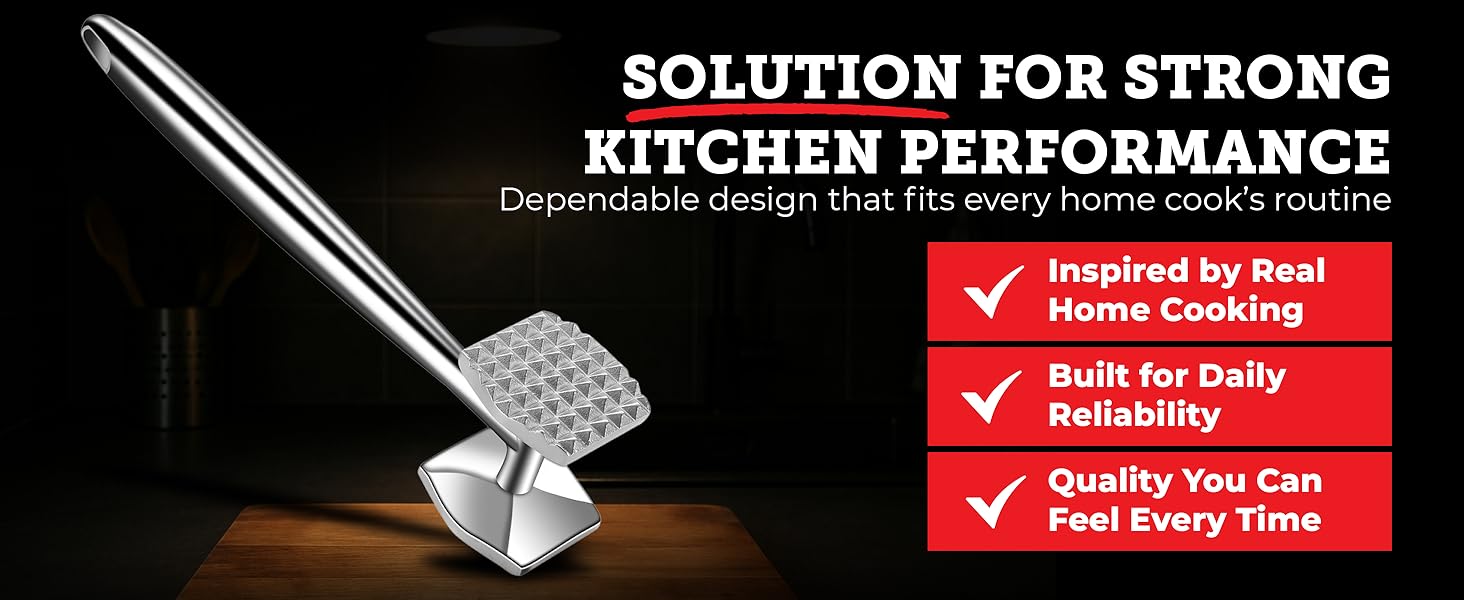 Lightyear Meat Hammer 304 Stainless Steel Meat Tenderizer Tool, Kitchen Mallet for Cooking, Ice Cracking, Shellfish Prep, Crush Spices and Nuts with Ease - All Metal Food Hammer for Daily Use
