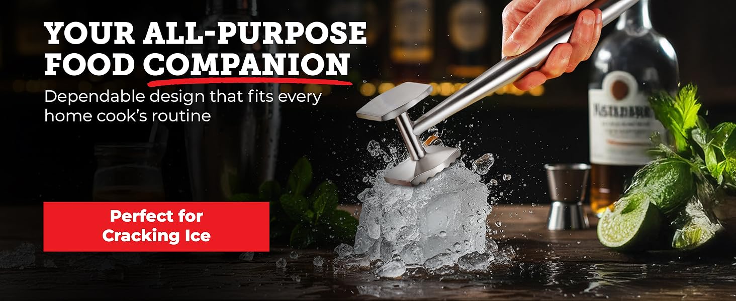 Lightyear Meat Hammer 304 Stainless Steel Meat Tenderizer Tool, Kitchen Mallet for Cooking, Ice Cracking, Shellfish Prep, Crush Spices and Nuts with Ease - All Metal Food Hammer for Daily Use