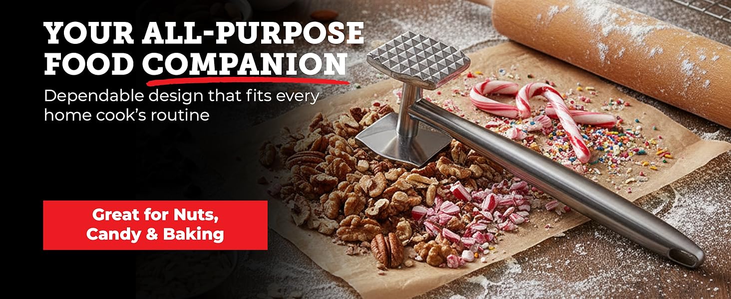 Lightyear Meat Hammer 304 Stainless Steel Meat Tenderizer Tool, Kitchen Mallet for Cooking, Ice Cracking, Shellfish Prep, Crush Spices and Nuts with Ease - All Metal Food Hammer for Daily Use