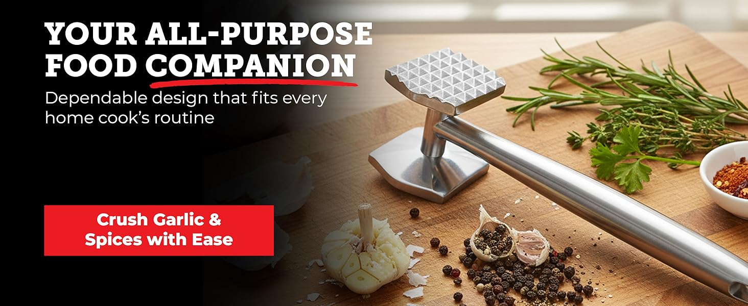 Lightyear Meat Hammer 304 Stainless Steel Meat Tenderizer Tool, Kitchen Mallet for Cooking, Ice Cracking, Shellfish Prep, Crush Spices and Nuts with Ease - All Metal Food Hammer for Daily Use