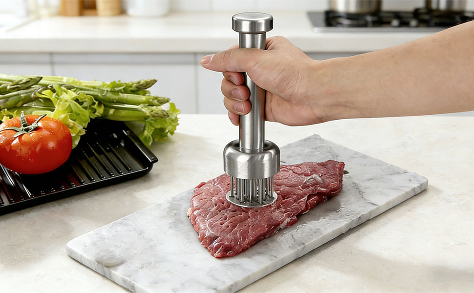Meat Tenderizer Tool with 21 Sharp Needles,304 Stainless Steel,Retractable Safety Guard,Meat Piercing for Tenderizing Steak,Beef,Chicken,Pork,Turkey,Perfect for BBQ & Marinating,Dishwasher Safe