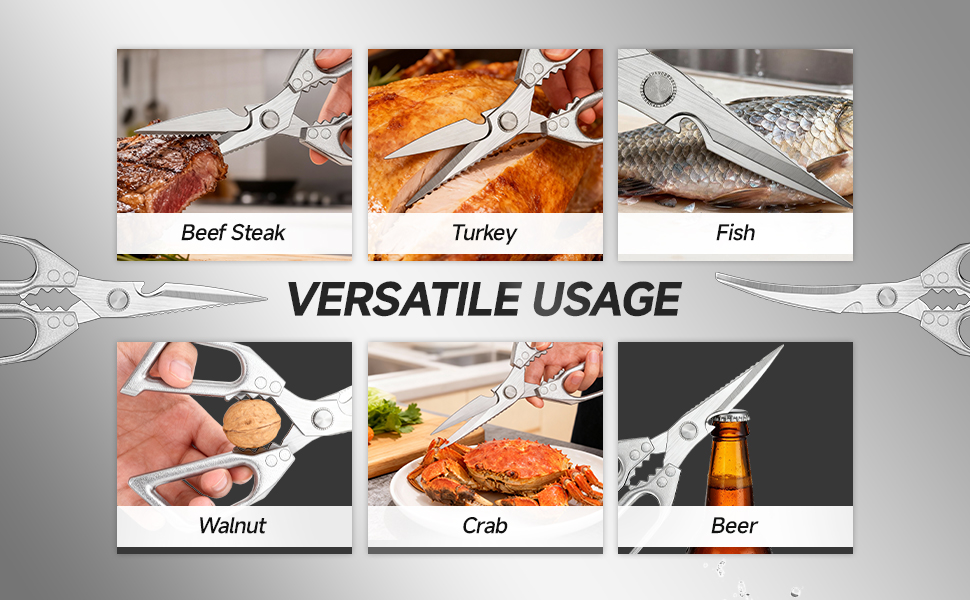 2-Pack Heavy Duty Stainless Steel Kitchen Scissors-All Purpose Heavy Duty Poultry Shears for Meat,Chicken Bones and Turkey,Dishwasher Safe Sharp Japanese Cooking Shears, Gifts for Women