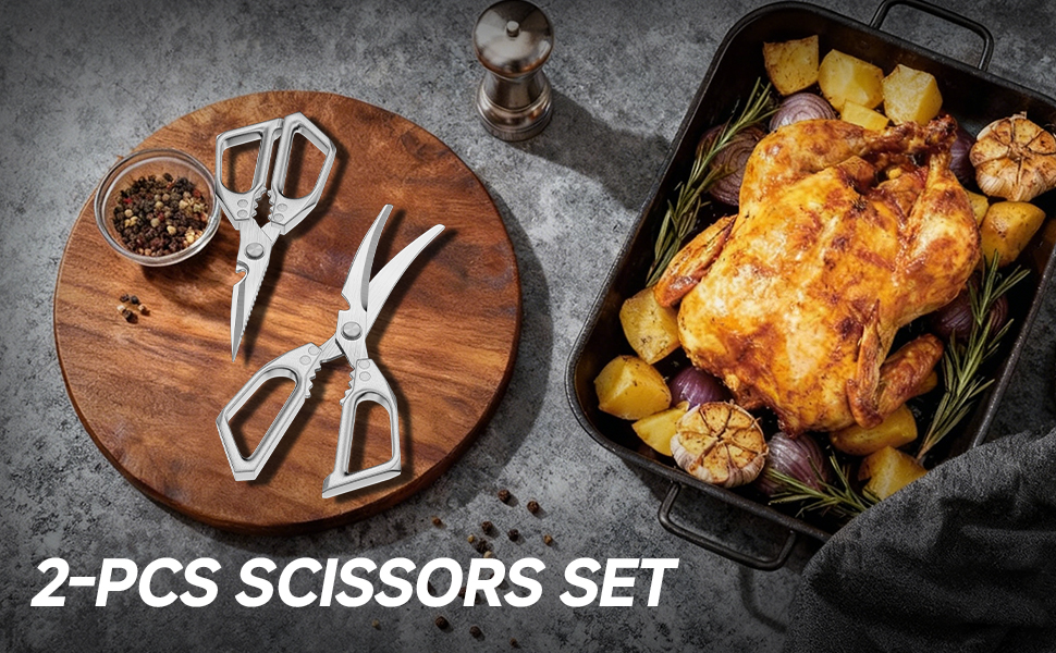 2-Pack Heavy Duty Stainless Steel Kitchen Scissors-All Purpose Heavy Duty Poultry Shears for Meat,Chicken Bones and Turkey,Dishwasher Safe Sharp Japanese Cooking Shears, Gifts for Women